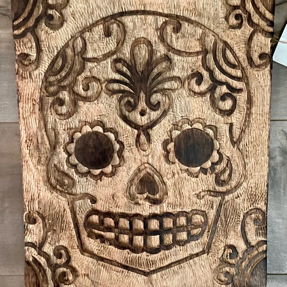 Sugar Skull Carved Wood Wall Art